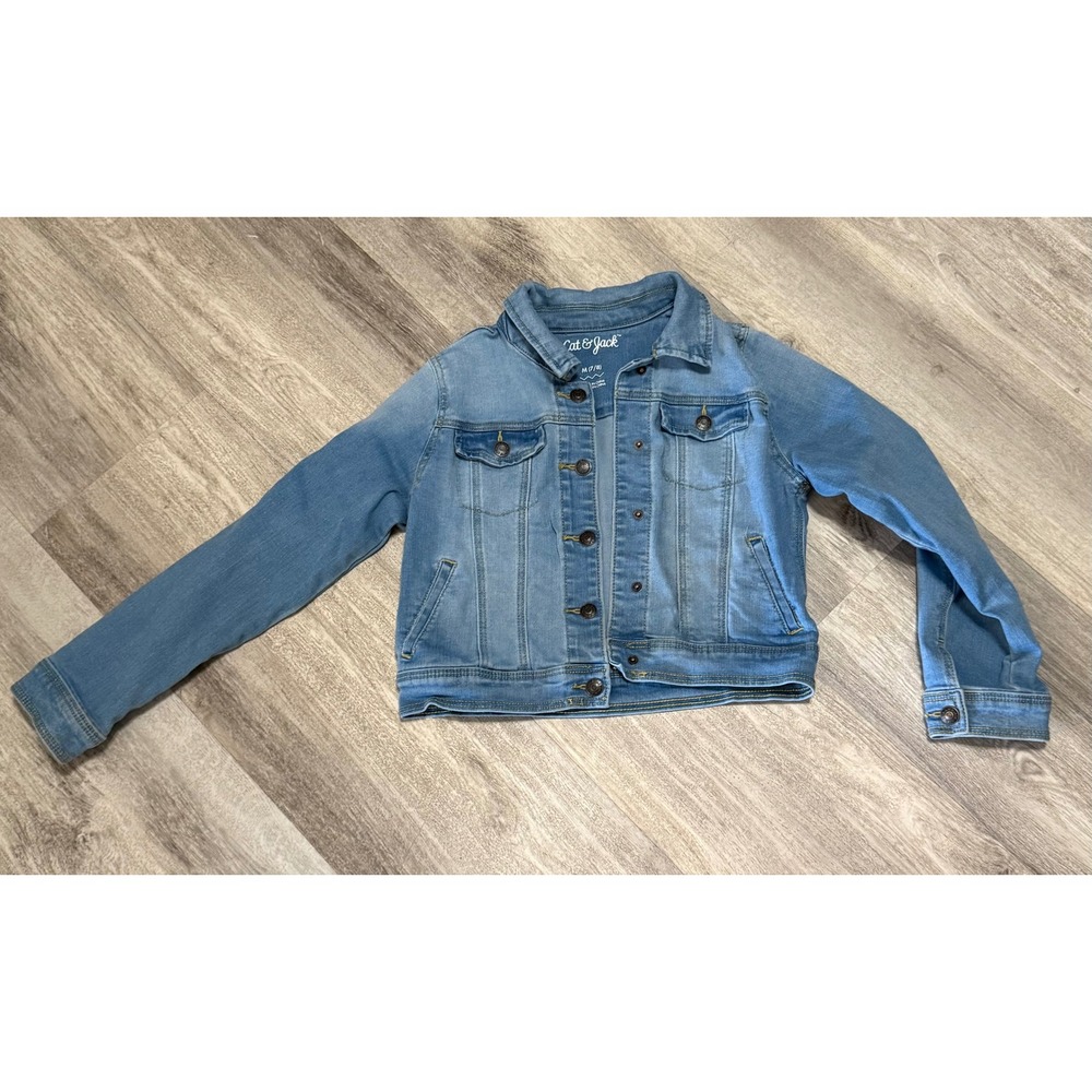 Cat Jack Kids Denim Jacket Light Wash Size M 7 8 Trucker Style Blue